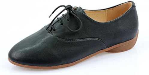 iloveflat Women's Classic Lace Up Dress Low Flat Basic Oxford Shoes 6.5 B(M) Black