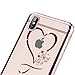 PHEZEN Compatible with iPhone XR Case,Love Heart Glitter Bling Crystal Rhinestone Diamonds Clear Soft TPU Case Rose Electroplate Frame TPU Silicone Bumper Case Cover for iPhone XR