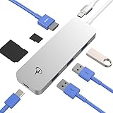 CERTIFIED CharJenPro USB-C 3.1 HUB/ADAPTER : HDMI 4K, 3 USB 3.0 Ports, Card Readers, Type-C port, All Aluminum-body for Macbook Pro + all type-c laptops (Silver)