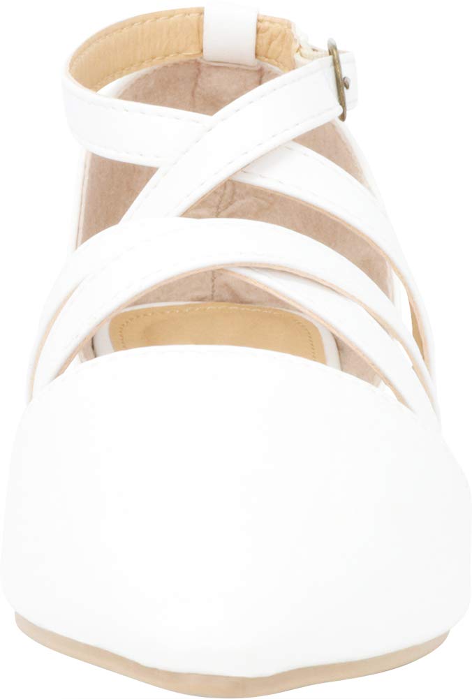 Cambridge Select Women's Pointed Toe D'Orsay Crisscross Strappy Ballet Flat,7.5 B(M) US,White PU - Image 3