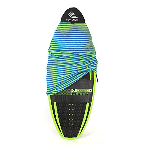 Tidal Wake TAG-IT Pointed Nose Green Surf & Wake Board Sock Bag with Built-in Name Tag, Personalize - Small 52-53" Green & Blue Striped, Tag Your Bag