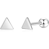 Aloluo 20G Tiny Triangle Stud Earrings for Women Silver Plated Hypoallergenic Cute Geometric Mini Small Ball Screw Back Studs Minimalist Cartilage Tragus Post Dainty Birthday Party Jewelry Gifts