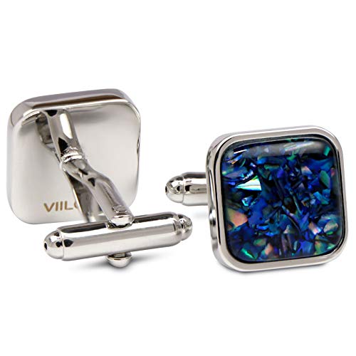 VIILOCK Fancy Nebula Mother of Pearl Square Cufflinks Deep Space Cuff Links Set (Deep Blue)