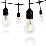 Crelitech Outdoor or Indoor LED String Lights for Patio, Garden or Backyard Décor - Commercial Grade Weatherproof Build - 15 Lamp-Holders - Black Color - Includes 4-watt 20 LED Dimmable Bulbs