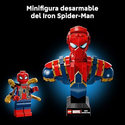 Marvel Busto do Homem-Aranha de Ferro - Modelo Adulto de Figura de Super-herói com 2 Braços em Movimento, Cabeça Giratória e Minifigura - Avengers Collection Gift for Men and Women 76326
