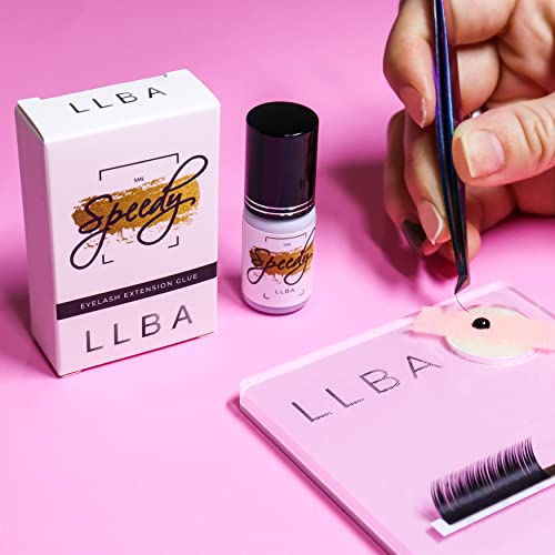 LLBA Professional Eyelash Glue - Black Glue | Multiple Choices for Drying Time 0.5 to 3 Seconds | 5ml | Extra Strong Glue for Eyelash Extensions | 7-8 Weeks Hold (Speedy)