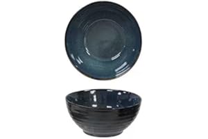 Cuisine Talent Japanese Style Heavyweight Ceramic Bowls, 8 Inch Large Serving Bowls, Set of 3 – Thick Stoneware with Blue Rea