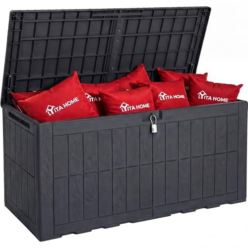 YITAHOME 134 Gallon Large Deck Box, Waterproof Resin Outdoor Storage Box with L…