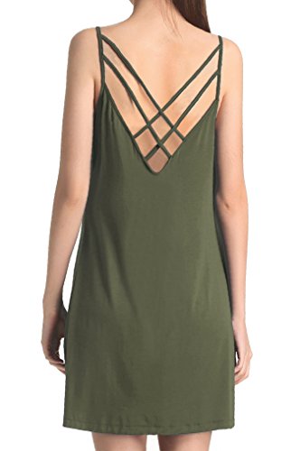 Cherislpy Women Nightgowns Spaghetti Strap Solid Nighties Sleeveless Sleepwear Dress (Green,L) - Thumbnail 6