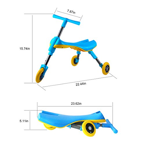 Freshday Toddlers Glide Tricycle for Indoor and Outdoor Use, Foldable Kids Fly Bike Trike Scooter, Non Scratch Wheels and No Assembly Required (Blue) - Thumbnail 6