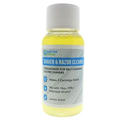 Essential Values 1 Fl OZ Shaver & Razor Cleaner (Concentrate), 1 Bottle MAKES 3 Refills / 16 FL OZ of Refillable Solution | Replacement Braun Clean & Renew Cartridge Refills - Made in USA
