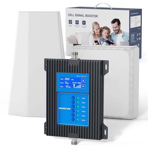 ORBOCOM 5G 4G LTE Cellular Signal Amplifier Band 28/20/8/3/1/7 GSM Repeater 70 dB Cell Phone Signal Repeater Supports All Operators with High Definition LCD Screen