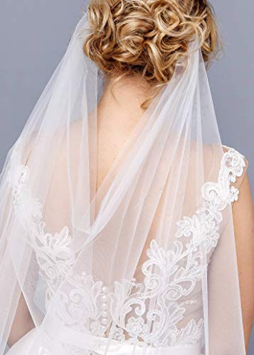 Kercisbeauty 3M Soft Tulle Sheer Cathedral Wedding Lace Veil Single Layer Drop with Gold Flower Comb Multi Layer Pearl Chain for Bride Bridal Headpiece Hair Dress(White) - Thumbnail 6