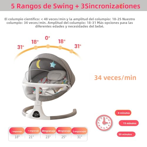 YHDZSW Mecedora Eléctrica para Bebé con Plato de Cena, Silla Acolchada Multifuncional para bebés con Mosquitera, Mando a Distancia, Control App, Control Inteligente de 5 Velocidades