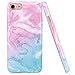 JAHOLAN Pink Blue Marble Design Clear Bumper Glossy TPU Soft Rubber Silicone Cover Phone Case Compatible with iPhone 7 iPhone 8