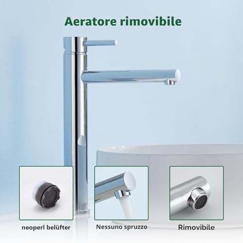 Kelleria High Chrome Bathroom Tap, Single Lever Mixer Tap for Washbasin, Basin Tap with Spout Height 225 mm, Stainless Steel Basin Taps