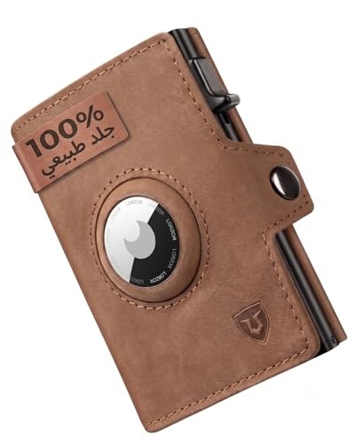 LORZOR Men's Slim Genuine Leather AirTag Wallet, Smart Card Holder Wallet with RFID Blocking & Slide Ejection, Holds 10 Cards with Zipper Coin Pocket, Premium Gift for Husband, Father (Brown)