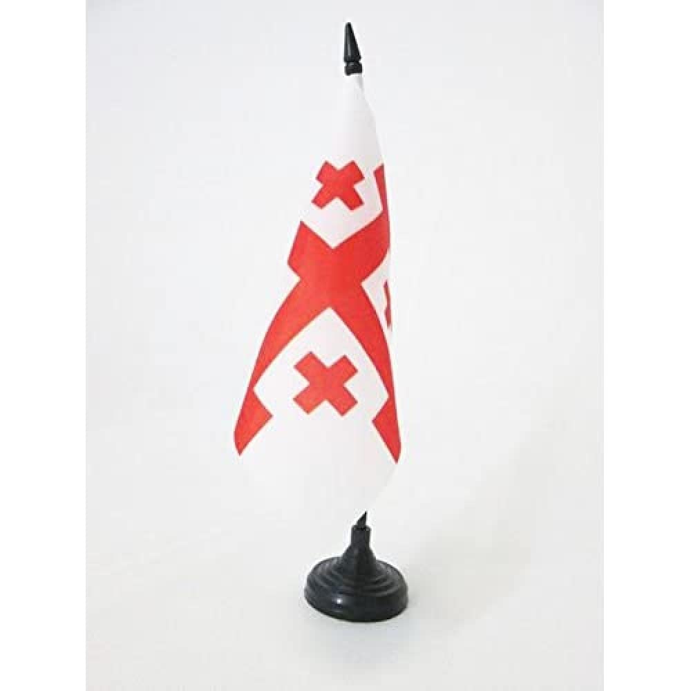 AZ FLAG - Order of the Holy Sepulchre of Jerusalem Cross Table Flag 5'' x 5'' - Catholic Office Mini Banner 100% Polyester 15 x 15 cm - Mini Desk Flag with 10'' Pole and Black Plastic Base