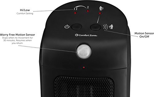 BOVADO USA Personal Ceramic Space Heater with Motion Sensor - Automatic Safety Shut Off - Adjustable, Portable and Lightweight - by Comfort Zone