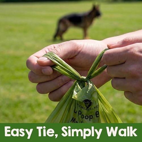 GREENER WALKER Tie Handles Poo Bags for Dog Waste, 600 Pet Poop Bags, 100% Leak-proof Thick and Strong Biodegradable (Green)