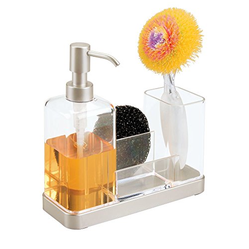InterDesign Pump Kitchen Sink or Countertop – Satin/Clear Forma 2 Soap & Brush Caddy