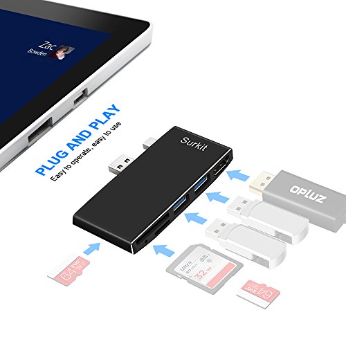 Surface Pro 4 USB 3.0 Hub and Card Reader Combo with Build-in Mini DP to HDMI Adapter, Dual USB 3.0 Port and SD & 2 TF/Micro SD Memory Card Reader for Microsoft Surface Pro 4