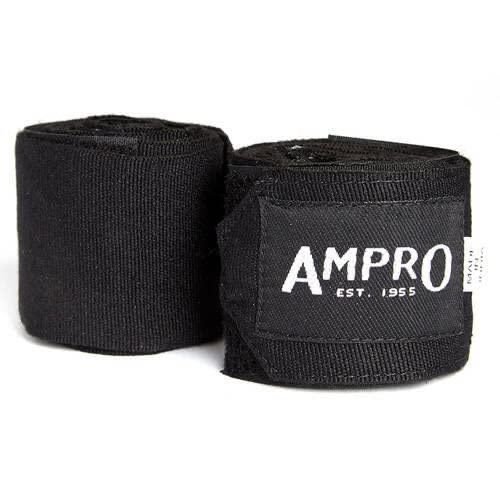 Ampro 4m Stretch Boxing Hand Wraps - Boxing/MMA/Martial Art's/Hand Protection / 400cm / Handwraps (Black)