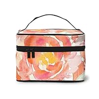 XOMAO Peach PeonyCosmetic Bags Cosmetic Case Travel Makeup Bags Organizer Portable Storage Bag with Handle in Multifunction Large Capacity