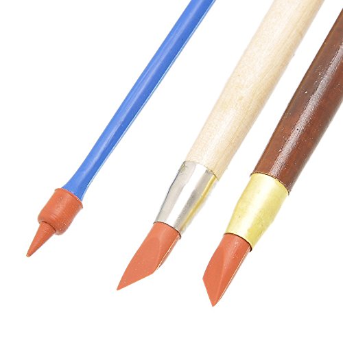 COMIART 3pcs Two Head Clay Color Shapers, Artist's Rubber Tip Paint Brushes, Pottery Clay Sculpture Carving Tools, Blending, Drawing