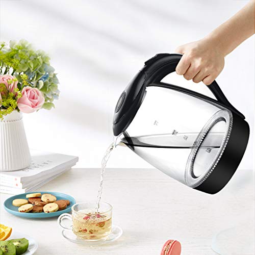 Glass Electric Kettle(BPA-Free), 1500W Fast Water Boiler with LED Indicator 1.7 Liter Cordless Hot Water & Tea Heater with Auto Shut-Off and Boil-Dry Protection, British Otter Thermostat Control, Easy to Clean by CHEW FUN
