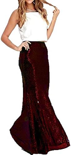 GraceMist Sparkly Sequins Maxi Skirt Holiday Party Mermaid Wedding Formal Skirts