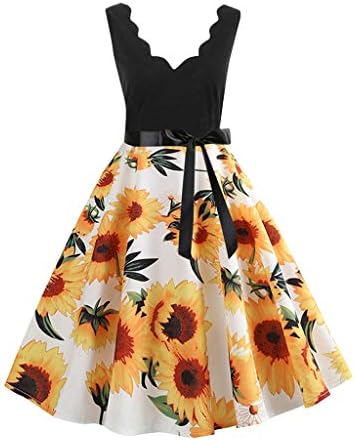 Printed 50s Vintage Retro Floral Rockabilly Cap Sleeves Prom Cocktail Party Swing Dress
