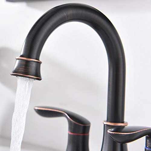 Friho Lead-Free Modern Commercial Two Handle Oil Rubbed Bronze Bathroom Faucet,Bathroom Vanity Sink Faucets with Drain Stopper and Water Hoses