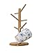 Bamboo Mug Tree Rack Stand with 6 Storage Hooks, Hold and Dry Large Coffee Mugs or Cups