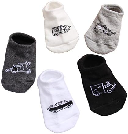Unisex Girls Boys Sports Socks No Show Toddler Kids 5-Pair Pack 3T-5T #4 Black/White Cars