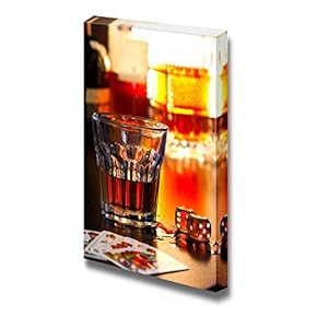 Still Life Glass of Whiskey with Dice and...