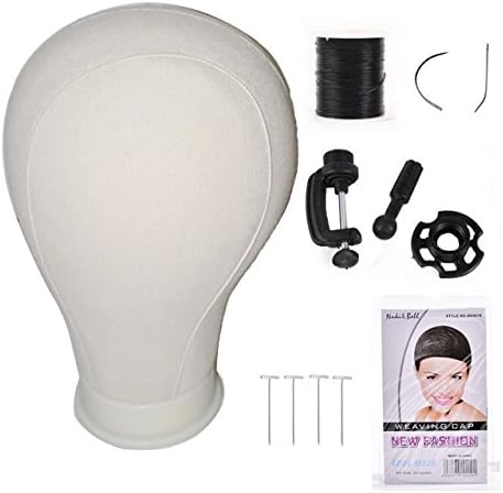 Canvas Block Head For Wig/ Weaving Making Manikin/Mannequin Head Beige Color With Stand Holder / Hair Net &amp; T-pins 21"/22"/23"/24"/25" (24inch)