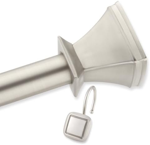 Elegant Home Fashion Square Decorative Shower Curtain Rod and Hooks Set, Brush Nickel,44-72 inches