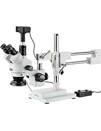 AmScope SM 4TZ 144   10 Mt Digital Profesional trinocular zoom microscopio, WH10 X Oculares estéreo, 3,5 x  90 X Zoom de Ampliación, 0.7 x  4.5 X lente, 144 Bulb Anillo de luz LED, double arm Boom Soporte, 110 V 240 V, incluye cámara con lente de reducció