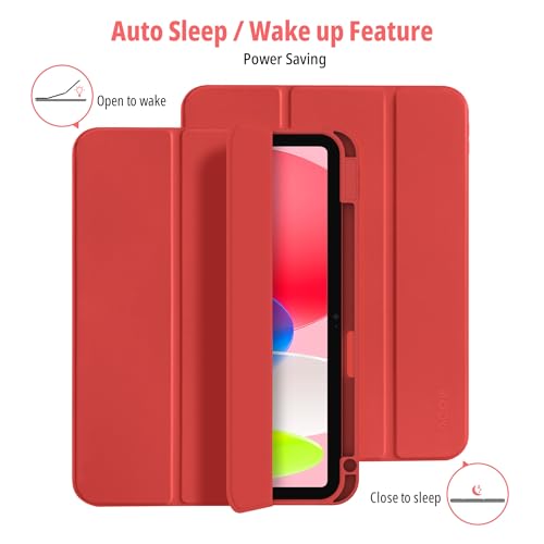 CACOE iPad 10 Generation Case Cover with Pencil Holder 10.9 inch 2022 A2757/A2777, Ultra Thin Soft TPU Back Protective Case with Stand - Bright Red