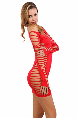 Miss-Noir-Damen-Kleid-elastisch-und-flexibel-tragbar-Einheitsgre-mit-Langrmliges-Clubwear-Partykleid
