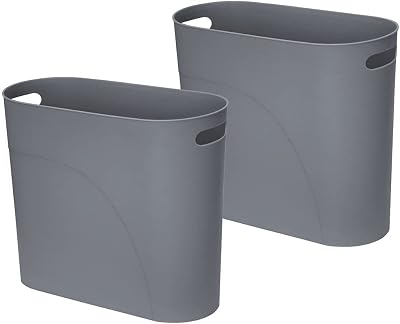 Caxmtu 10L Small Plastic Trash Can with Handles 2 Pack Grey