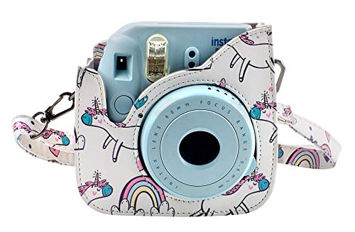 Katia Camera Case Bag Compatible for Fujifilm Instax Mini 9/ Mini 8+/ Mini 8 Instant Film Camera with Shoulder Strap and Photo Accessories Pocket - White Unicorn