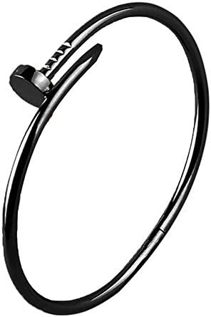 Rosemes Fashion Jewelry Bracelets for Women Men Stainless Steel Nail Style Gold Plated Bangle (Black)