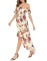 Vestido de fiesta para mujer con estampado floral y hombros descubiertos, de gasa