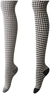 Knitline Women's Autumn Winter Check Knit Sweater Footed Tights Grey,Black - One Size Pack of 2