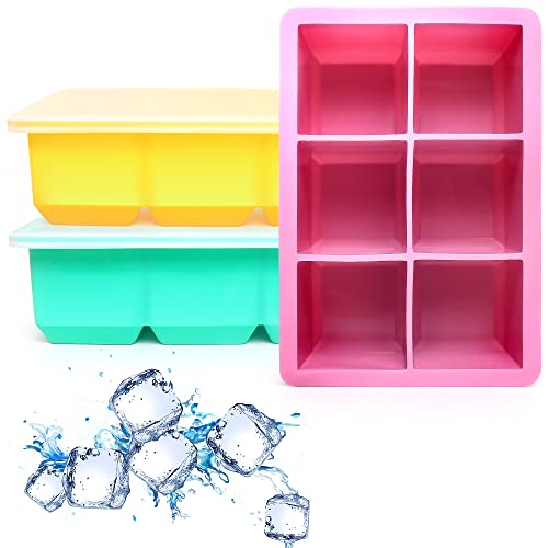 Excnorm Silicone Ice Cube Trays 3 Pack - Large Size Silicone Ice Cube Molds with Leak Proof Removable Lid Square Ice Cube Tray And BPA Free for Cocktail,Whiskey, Stackable Flexible Ice