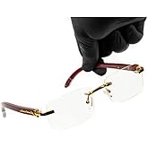 Retro 90's Vintage Rimless Clear Lens Gold Frame Hip Hop Sunglasses Rectangle Men Women Frameless Shades Woodgrain Fashion Frameless Square Wood Arm Clear Tint Glasses