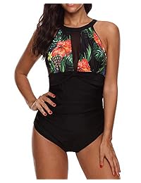 DUOSTICK Traje de baño de una pieza para dama Traje de baño Monokini fruncido con cuello en V