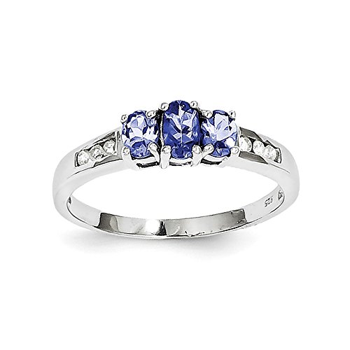 Mia Diamonds 925 Sterling Silver Solid (0.08cttw) Tanzanite and Diamond Ring